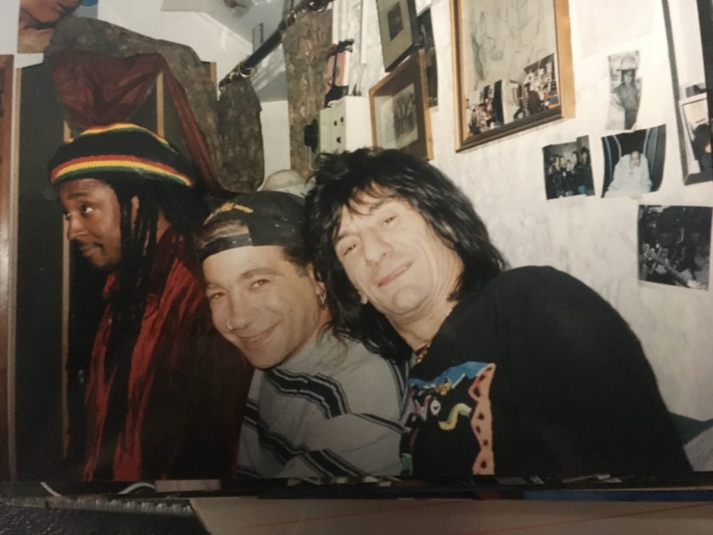 Here we are hard at work in the studio. I’m surrounded by greatness in this photo. That’s Bernard Fowler on one side of me and the amazing Ronnie Wood on the other side. What an phenomenal week that was.